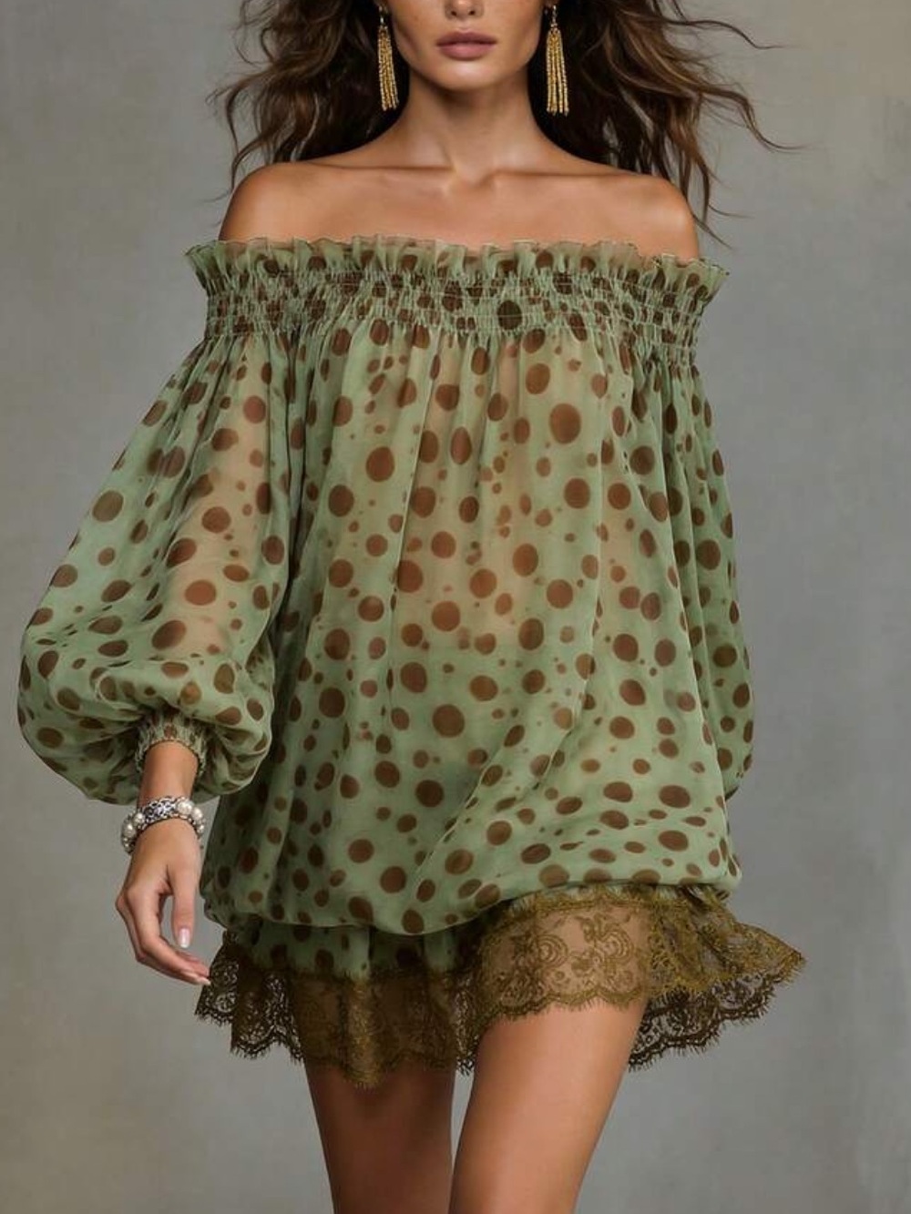 Women's Off-Shoulder Polka Dot Casual Boho Daily Autumn Mini Dress Beach